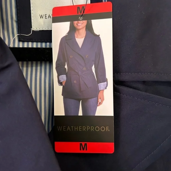 Weatherproof / NWT/ DOUBLE BREASTED TRENCH/ Classic Navy Blue/ Size M - Picture 14 of 15